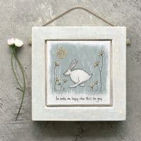 East of India Country Hare You Make me Happy Hanging Decoration Sign 10x10cm