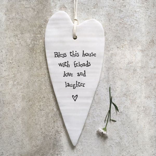 East of India Long White Heart Bless this House with Love Decoration Gift 15cm