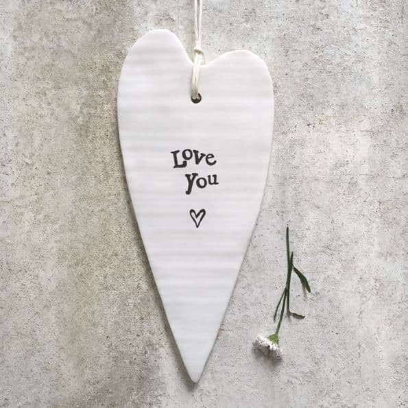 East of India Long White Heart Sign Love you Hanging Decoration Gift 15cm