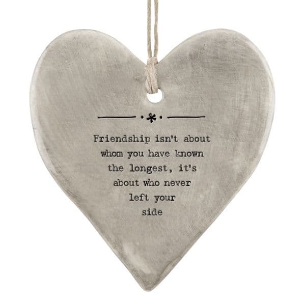 East of India Rustic Grey Friendships Hanging Heart Decoration 9x8cm