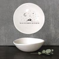 East of India White Ceramic Brightest Star Hare Trinket Jewellery Bowl Dish 10cm