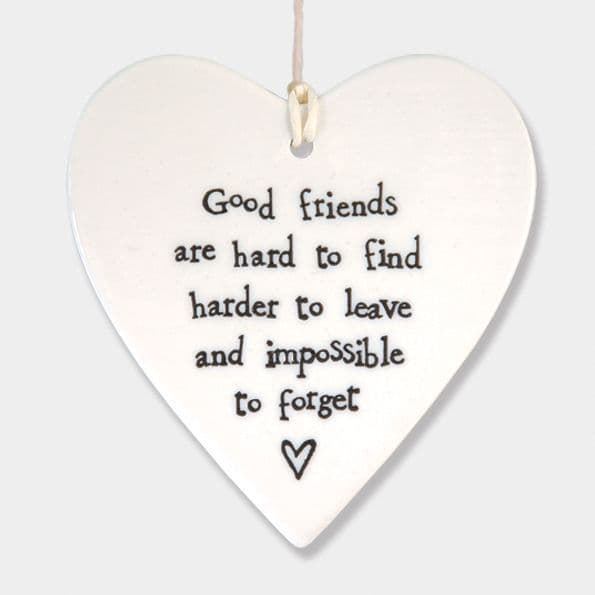 East of India White Ceramic Good Friends are Hard to Find Impossible to Forget Heart 9x9cm