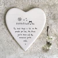 East of India White Ceramic Heart Best Things in Life Mug Coaster felt 10x11cm