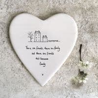 East of India White Ceramic Heart Friends Become Family Mug Coaster felt 10x11cm