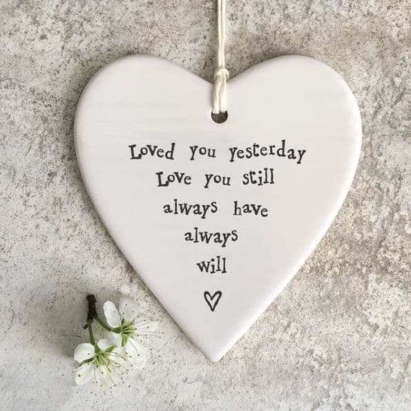 East of India White Ceramic Loved you Yesterday Love you Still Heart 9x9cm