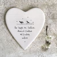 East of India White Ceramic Our Laughs are Limitless Single Coaster felt 10x10cm