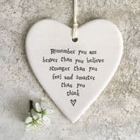 East of India White Ceramic Remember you are Braver Believe Heart Gift 9x9.5cm
