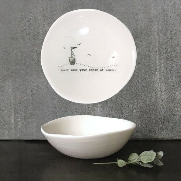 East of India White Ceramic Sense of Wonder Trinket Jewellery Bowl Dish 10cm