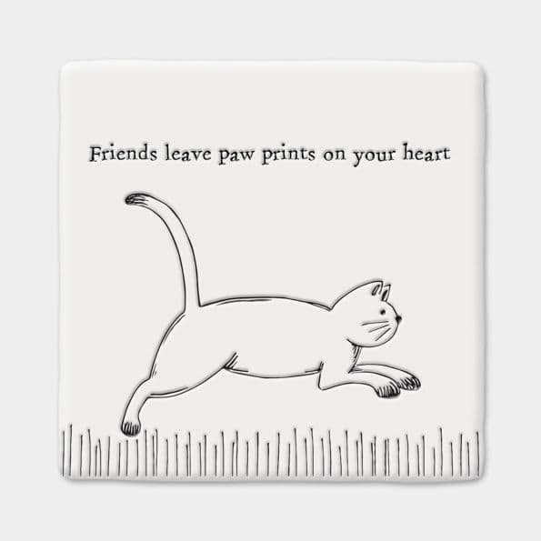 East of India White Ceramic Square CatFriends  Leave Paw Prints on your Heart Coaster Felt Back 10cm