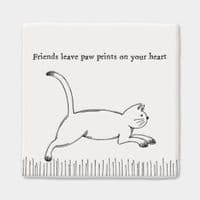 East of India White Ceramic Square CatFriends  Leave Paw Prints on your Heart Coaster Felt Back 10cm