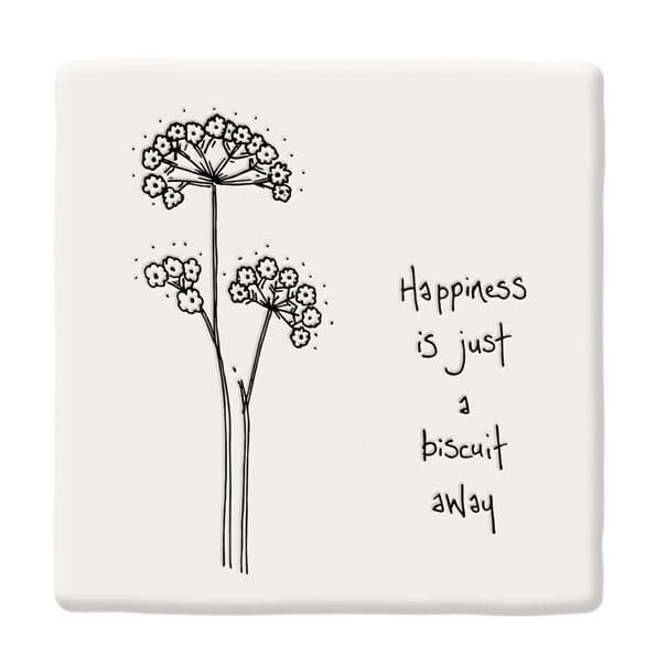 East of India White Ceramic Square Happiness Biscuit away Coaster Felt Back 10cm