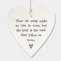 East of India White Ceramic There are many Roads Best Take us Home Heart 9x9cm