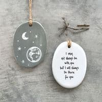 East of India White & Grey Sgraffito I may not be with You Ceramic Hanger Tag 7x5.5cm
