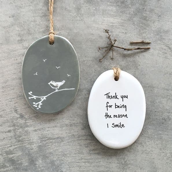 East of India White & Grey Sgraffito Thank you for being Ceramic Hanger Tag 7x5.5cm