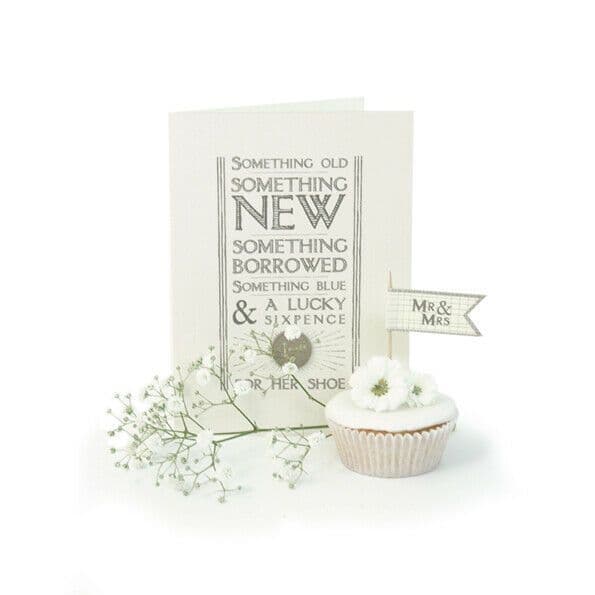 East of India White Lucky Sixpence Something Old/New Wedding Day Card 16.5x12cm