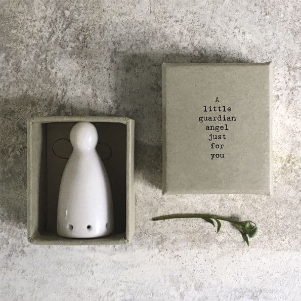 East of India White Matchbox Ceramic Guardian Angel Just for You 5x4x3cm