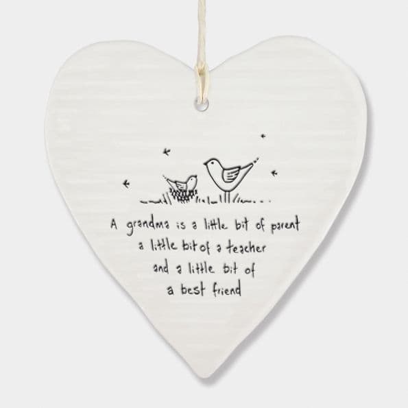 East of India White Porcelain A Grandma is heart Decoration 10x9cm 
