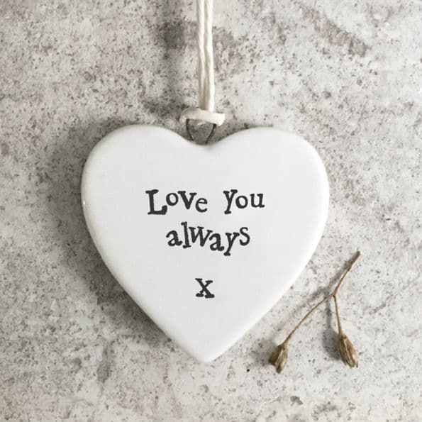 East of India White Porcelain Heart Always Love You X Gift Decoration 4.5x4.5cm