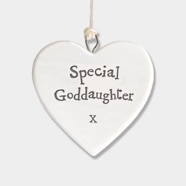 East of India White Porcelain Heart Special Goddaughter Gift Decoration 4.5x4.5cm