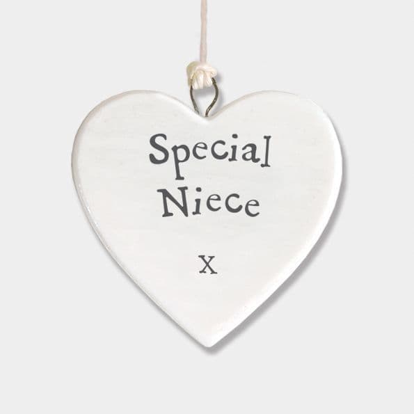 East of India White Porcelain Heart Special Niece X Gift Decoration 4.5x4.5cm