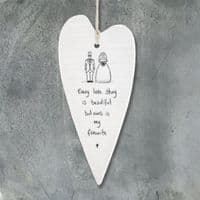 East of India Wobbly White Porcelain Heart Every Love Story is Beautiful 13.7cm