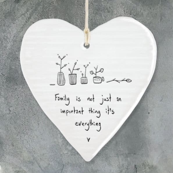 East of India Wobbly White Porcelain Heart Family is Everything Decoration10x9cm