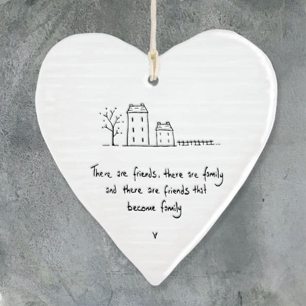 East of India Wobbly White Porcelain Heart Friends Become Family Gift 10x9cm
