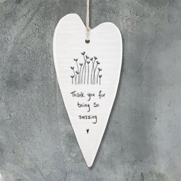 East of India Wobbly White Porcelain Heart Thank you for being amazing 13.7x6cm