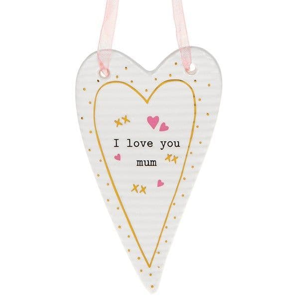 Mother's Day Thoughtful Ceramic I Love You Mum Hanging Heart Gift Boxed 10x6cm