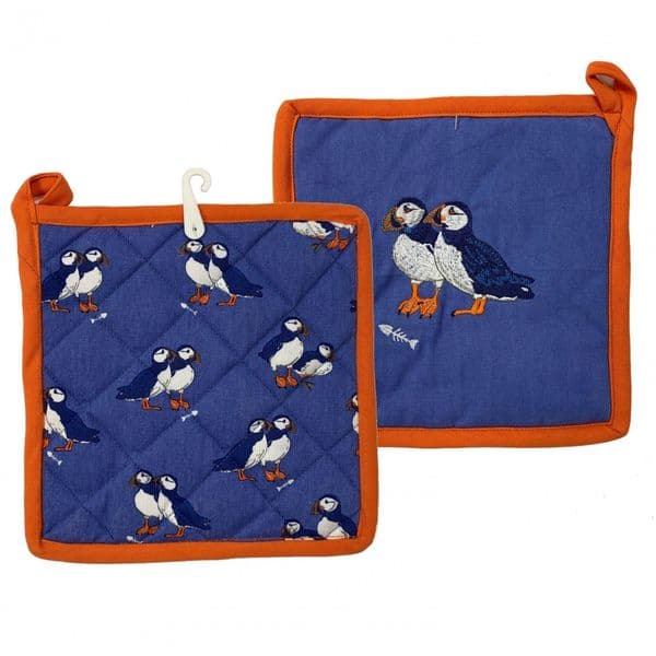 Organic Cotton Seaside Puffin Double sided Kitchen Single Pot Holder 20x20cm