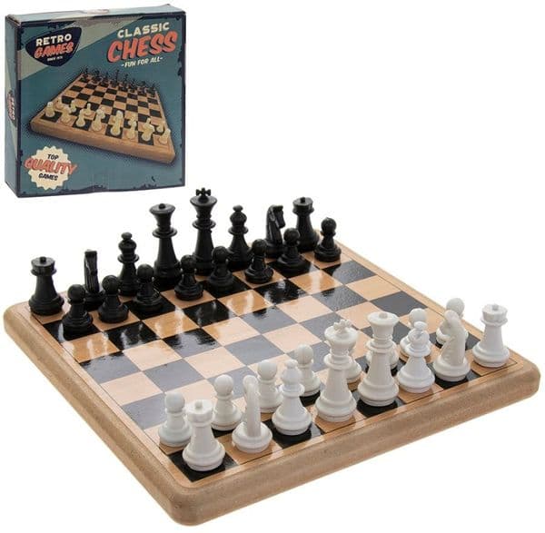 Retro Games Desktop Table Board Wooden Set of Chess 21x21cm Fun for the Family