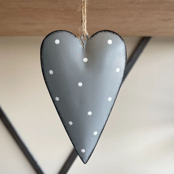 Rustic Grey Dotted Metal Heart Decor Hanging Home Wedding Gift Decoration 11x6cm