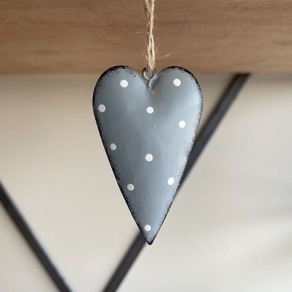 Rustic Grey Dotted Metal Heart Decor Hanging Home Wedding Gift Decoration 7x4cm
