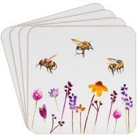 Set of 4 Busy Bee Drinks Coasters with Cork Backing Proctection 11x11cm