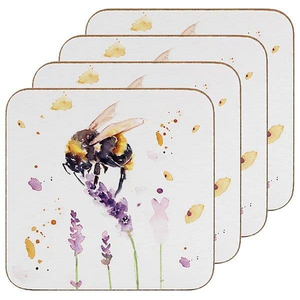 Set of 4 Leonardo Country Life Bee Hot Drink Coasters with Cork Backing 11x11cm