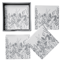 Set of 4 Square Country Floral Meadow Ceramic Tile Coasters & Holder 10x10cm