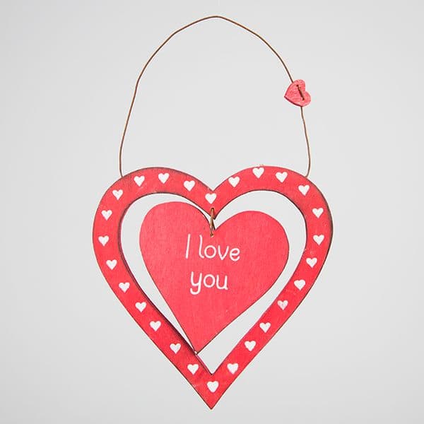 Shabby Chic Rustic I Love You Red Valentine Heart Plaque/Sign 20x13cm
