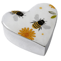 Silver Aluminium & Enamel Busy Bee Heart Keepsake Lidded Trinket Box 7x7x3cm