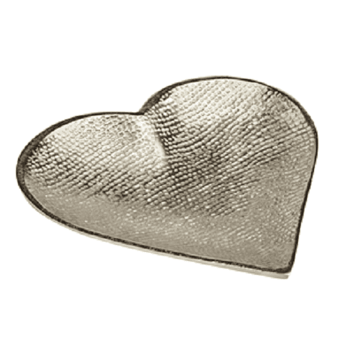 Silver Metal Hammered Finished Heart Dish Trinket Jewellery Bowl 16x16x2cm