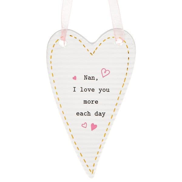 Thoughtful Word Ceramic Nan Love you More each day Hang Heart Gift Boxed 10x6cm