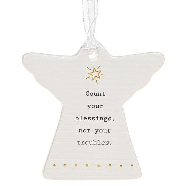 Thoughtful Words Ceramic Guardian Angel Count Blessings not troubles Boxed 8x8cm