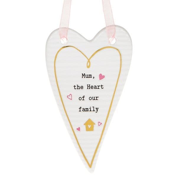 Thoughtful Words Ceramic Mum the Heart of Family Hanging Heart Gift Boxed 10x6cm