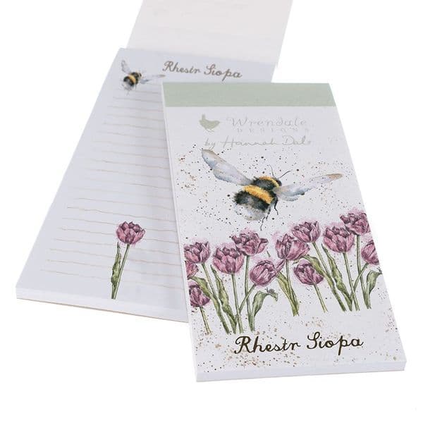 Welsh Wrendale Designs Rhestr Siopa Flight of Bumblebee Magnetic Shopping List Pad 21x10cm