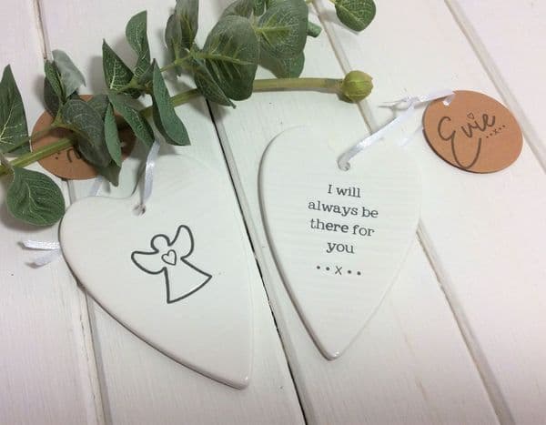 White Ceramic Double Heart I will always be there for you Guardian Angel 11x7cm