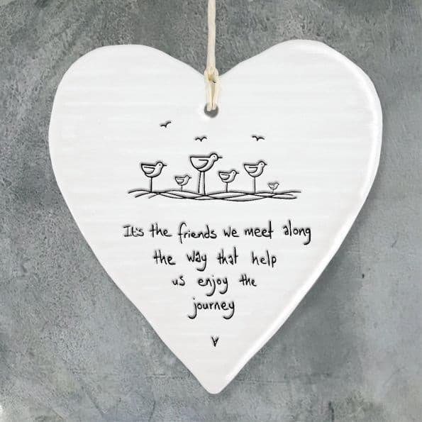 White Ceramic Heart Friends we meet along the way Gift Sign 10x9cm