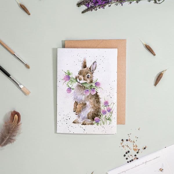 Wrendale Design Head Clover Heels Bunny Rabbit Wild Flower Seed Greeting Blank Card 15x10cm