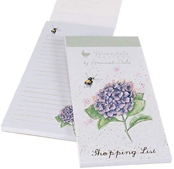 Wrendale Design Illustrated Bee & Hydrangea Magnetic Shopping List Pad 21x10cm