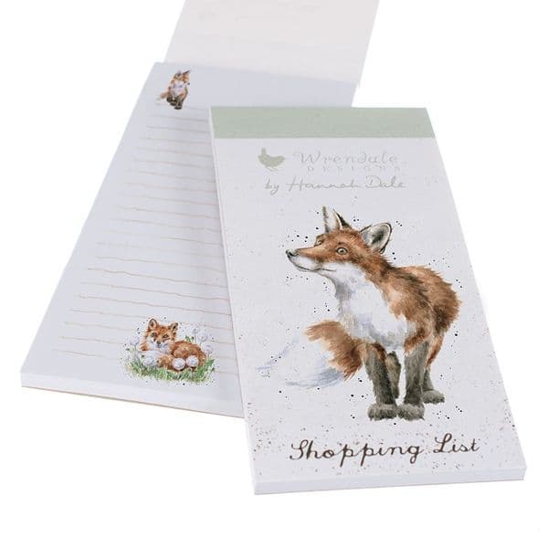 Wrendale Design Illustrated Bright Eyed Fox Magnetic Shopping List Pad 21x10cm