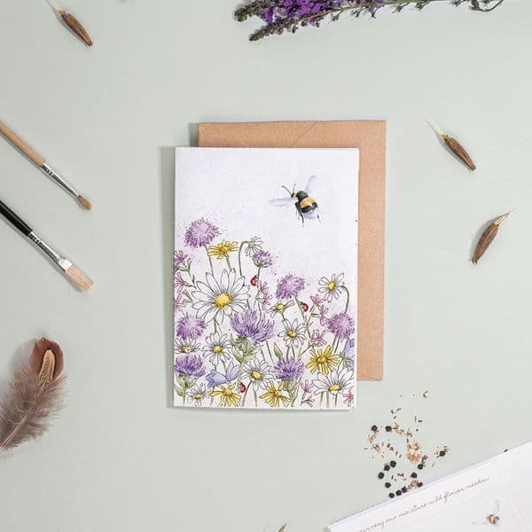 Wrendale Design Just Bee-cause Bee Wild Flowers Seed Greeting Blank Card 15x10cm
