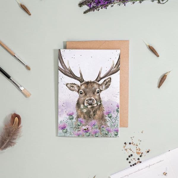 Wrendale Design Thistle make you Smile Stag Flower Seed Greeting Blank Card 15x10cm